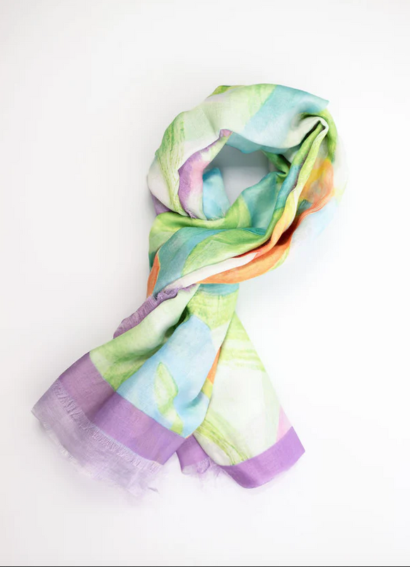 Lovely Lightweight Colourful Brushed Hearts Scarf In Grape