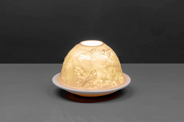 Small Dome Tealight Holder - Blue Tits And Blossoms