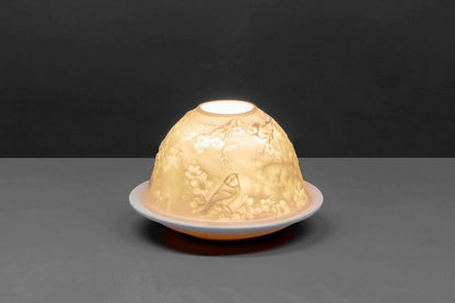 Small Dome Tealight Holder - Blue Tits And Blossoms