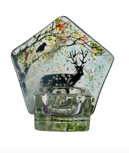Highland Stag Glass Tea Light Holder