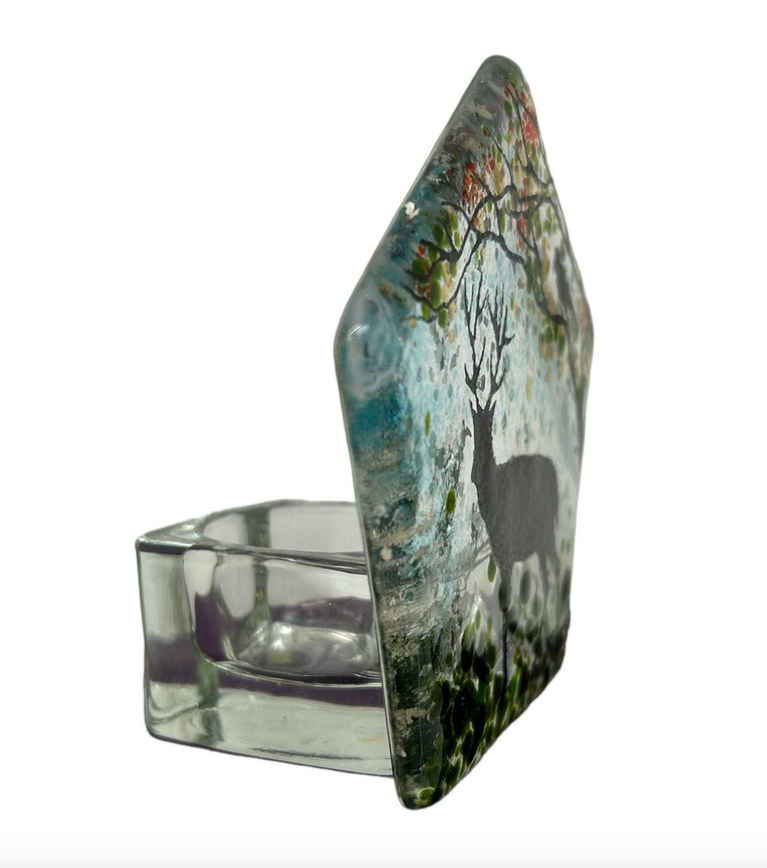 Highland Stag Glass Tea Light Holder