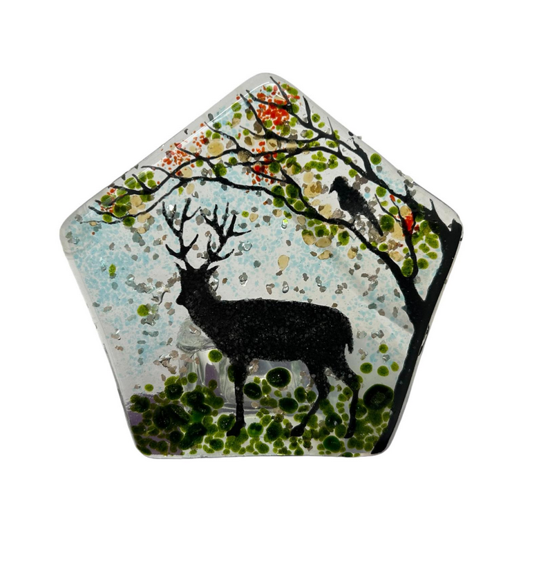 Highland Stag Glass Tea Light Holder