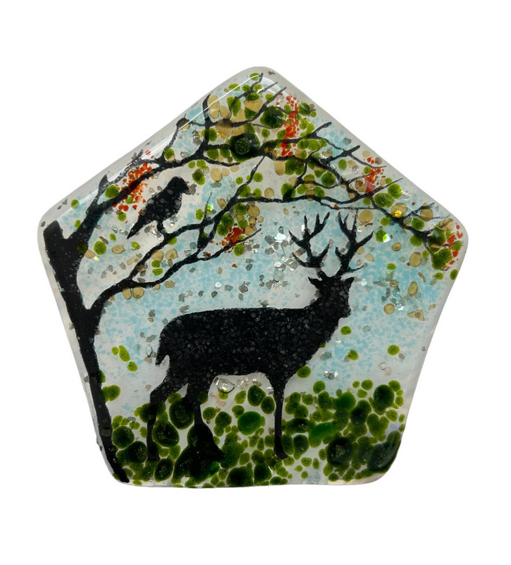 Highland Stag Glass Tea Light Holder