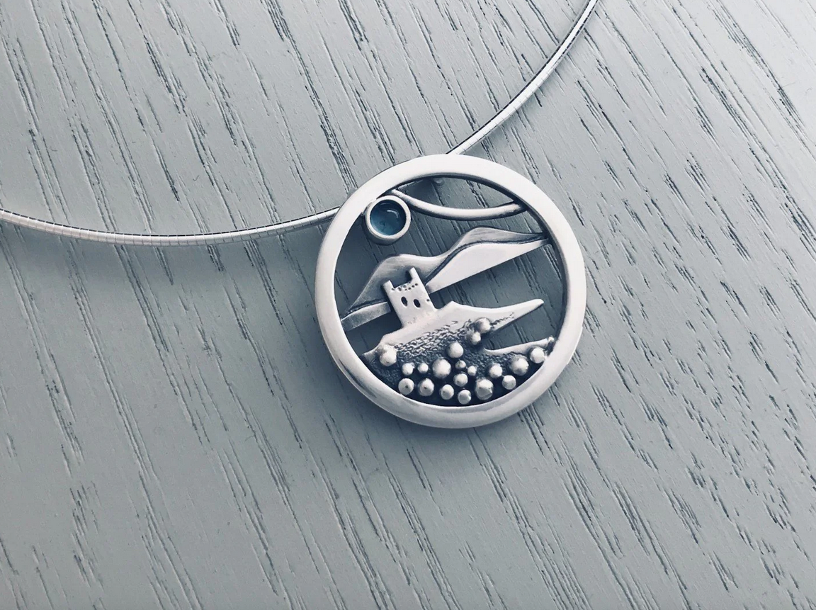 Solid Silver Orkney Jewellery Scottish Castle View Large Necklet Pendant