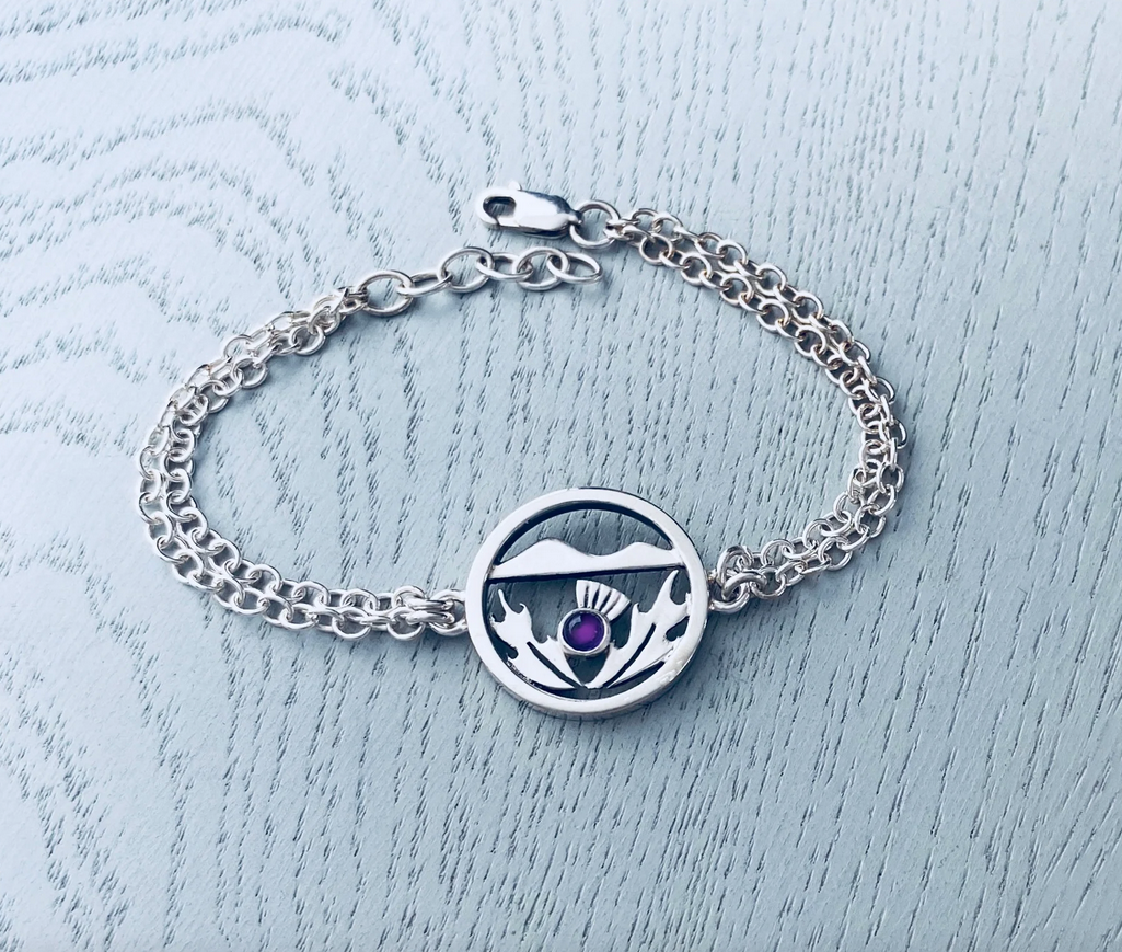 Solid Silver Thistle Double Chain Bracelet