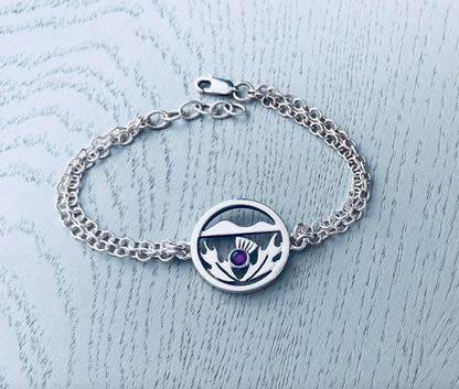 Solid Silver Thistle Double Chain Bracelet