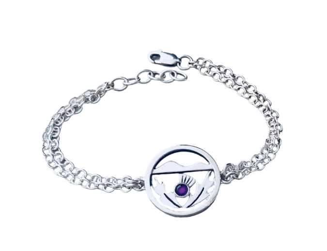 Solid Silver Thistle Double Chain Bracelet