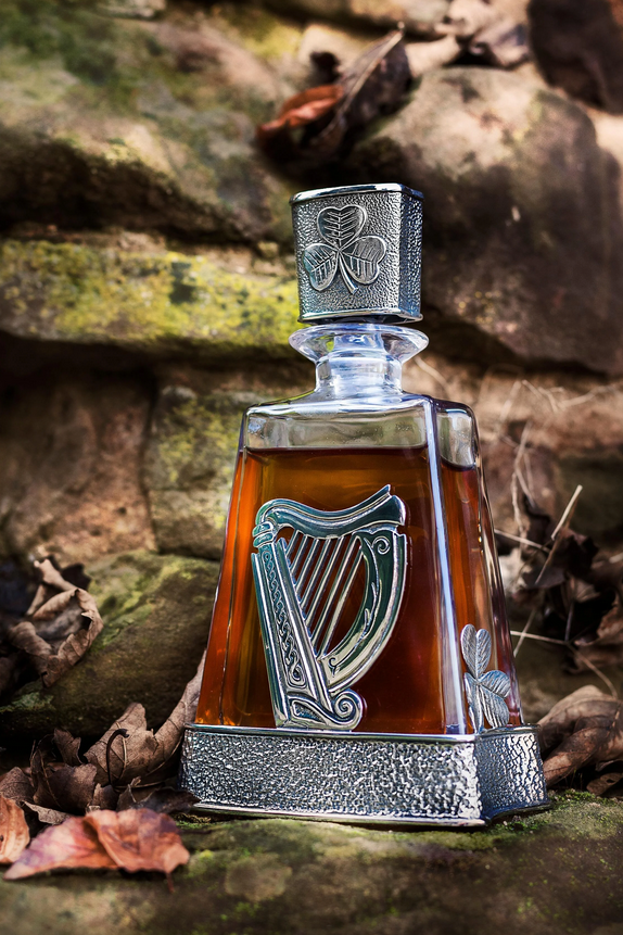 Irish Shamrock & Harp Themed Pyramid Decanter