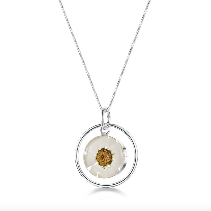 Sterling Silver Round Daisy Necklace