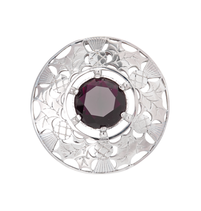 Thistle Plaid Brooch With Coloured Stone