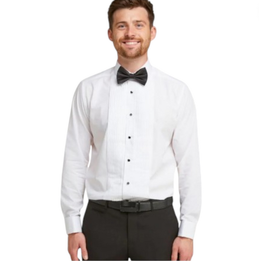 Pleat Front Formal Double Cuff Dress Shirt with Studs