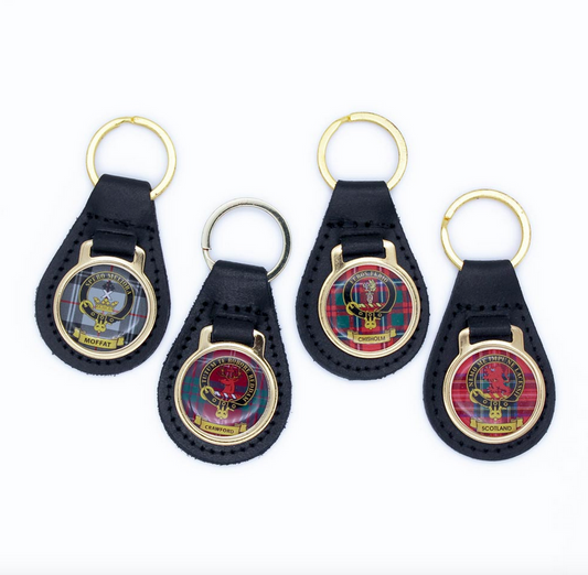 Leather & Enamel Clan Crest Keyring - A-C Tartans
