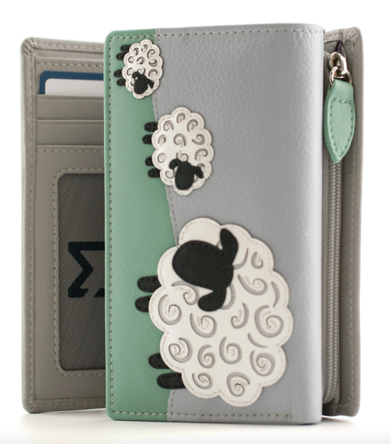 Valais Field Of Sheep Tri Fold Leather Purse