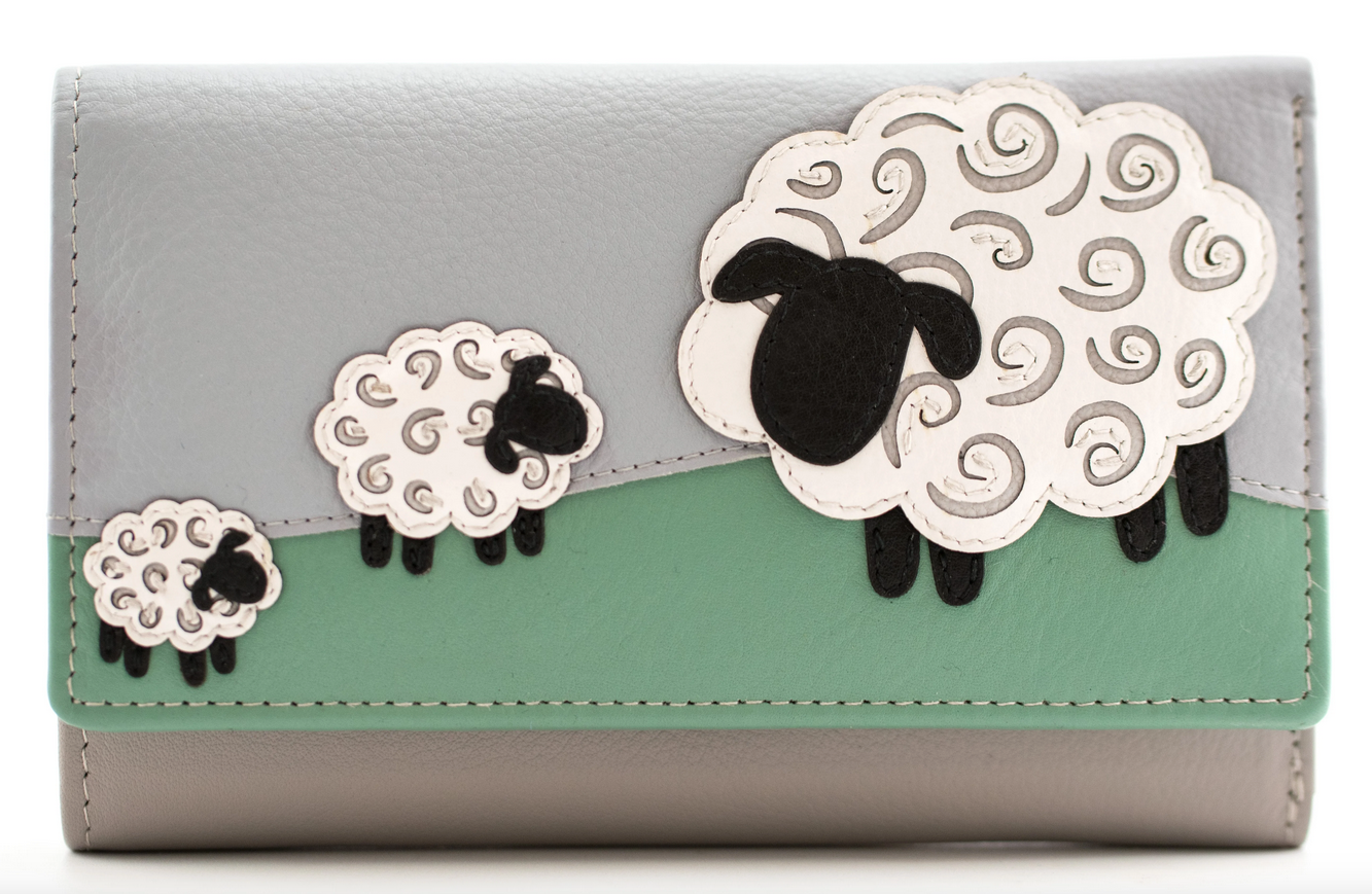 Valais Field Of Sheep Tri Fold Leather Purse