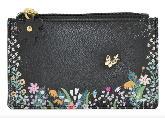 Shiloh Black Floral Leather Butterfly Coin & Card Holder