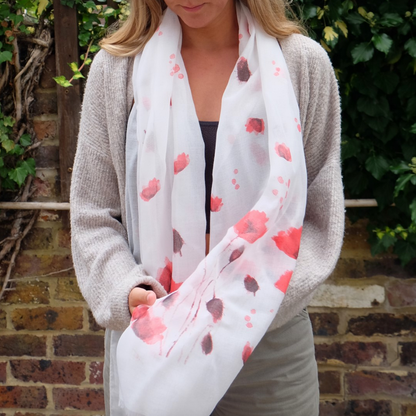 White Realistic Red Poppy Scarf