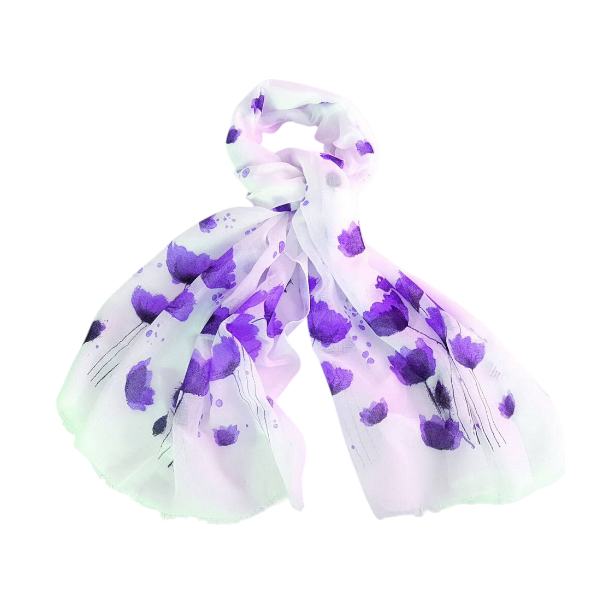 White Realistic Purple Poppy Scarf