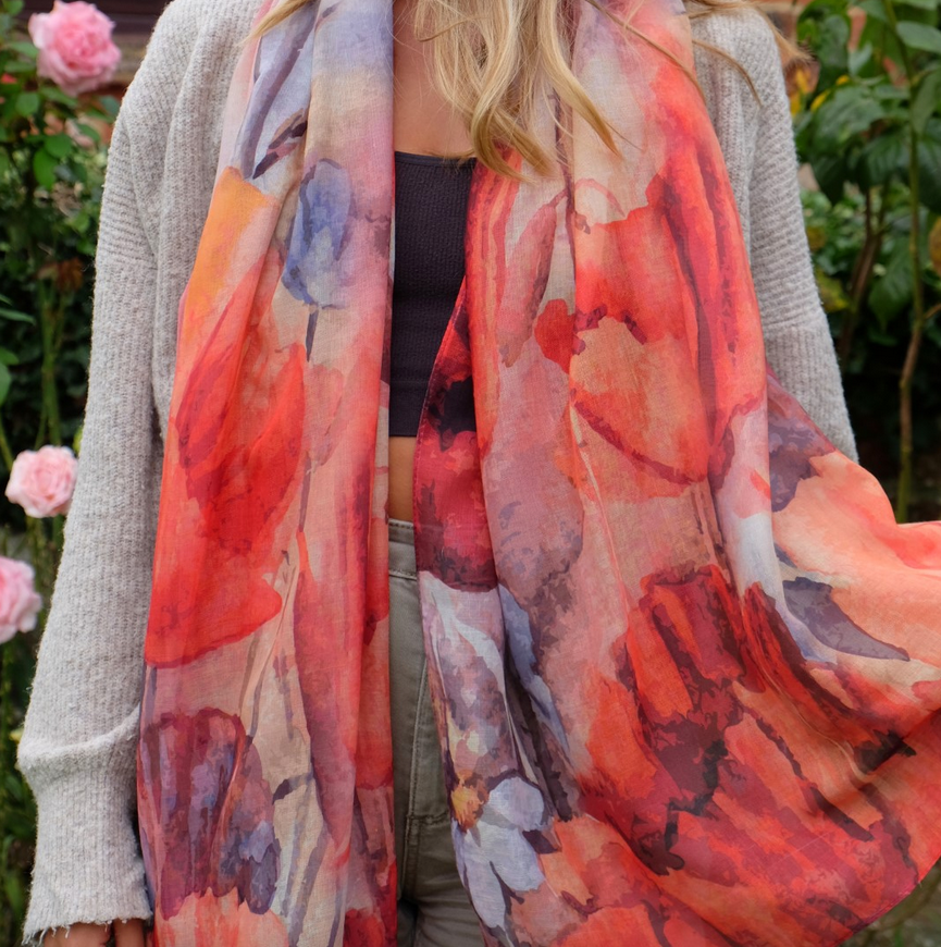 Poppy & Butterfly Summer Scarf