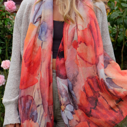 Poppy & Butterfly Summer Scarf