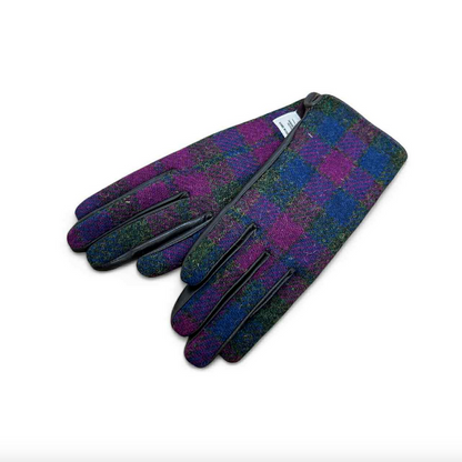 Purple, Green & Blue Tartan Check Ladies Gloves