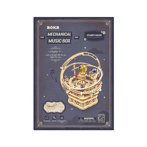 Starry Night Orrery Mechanical Music Box Wooden Model Kit