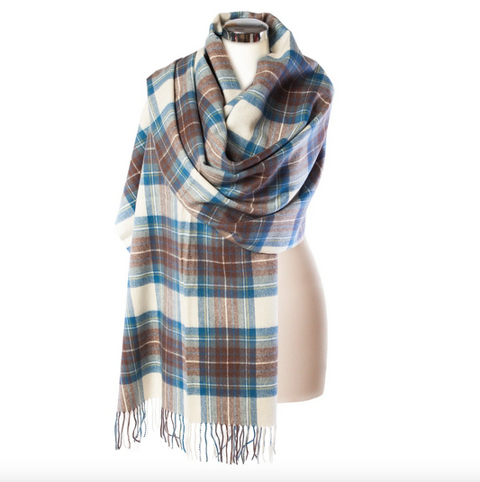 Lambswool Tartan Stole - Stewart Blue Muted