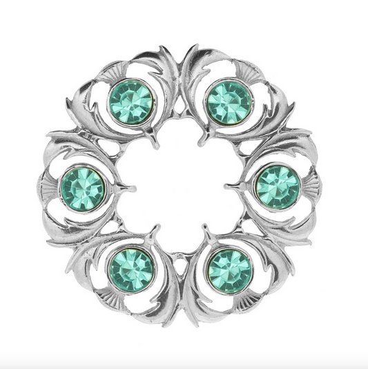 Polished Pewter Turquoise Stone Thistle Dancers Brooch