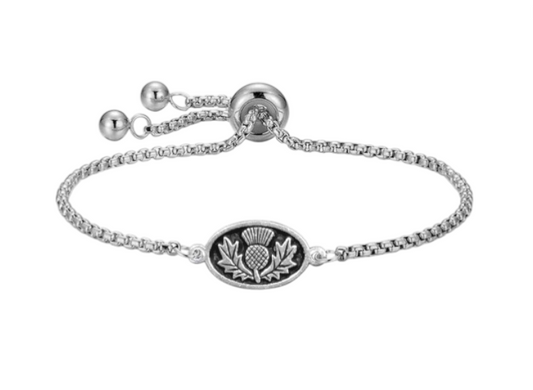 Polished Pewter Thistle Design Adjustable Bracelet Bangle