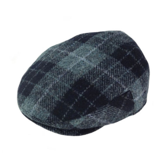 Authentic Harris Tweed Grey And Black Tartan Flat Cap