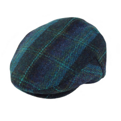 Authentic Harris Tweed Turquoise Tartan Flat Cap