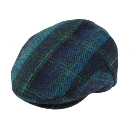 Authentic Harris Tweed Turquoise Tartan Flat Cap