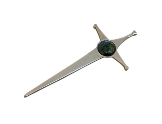 Scottish Polished Pewter Heathergem Sword Kilt Pin