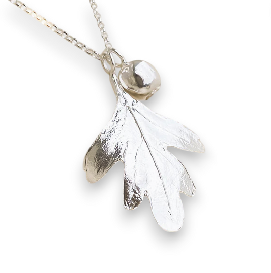 Hawthorn Leaf and Berry Sterling Silver Necklace