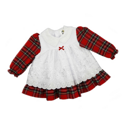 Tartan Baby Dress with Broderie Anglaise Smock in Royal Stewart