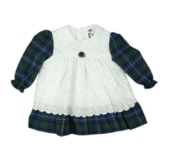 Tartan Baby Dress with Broderie Anglaise Smock in Black Watch