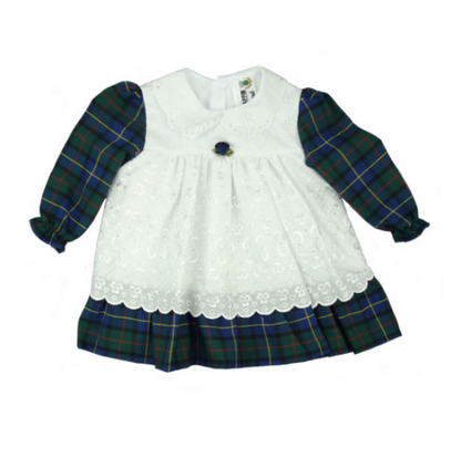 Tartan Baby Dress with Broderie Anglaise Smock in Black Watch