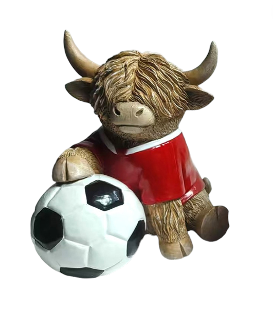 Football Mad Red Scottish Highland Cow With Ball