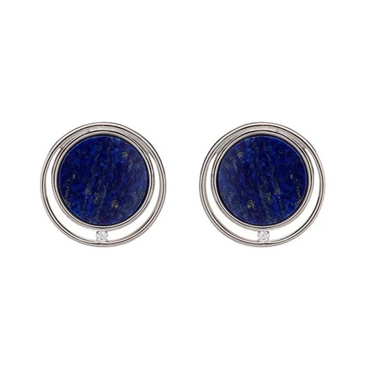 Sterling Silver Lapis Lazuli & Cubic Zirconia Round Stud Earrings
