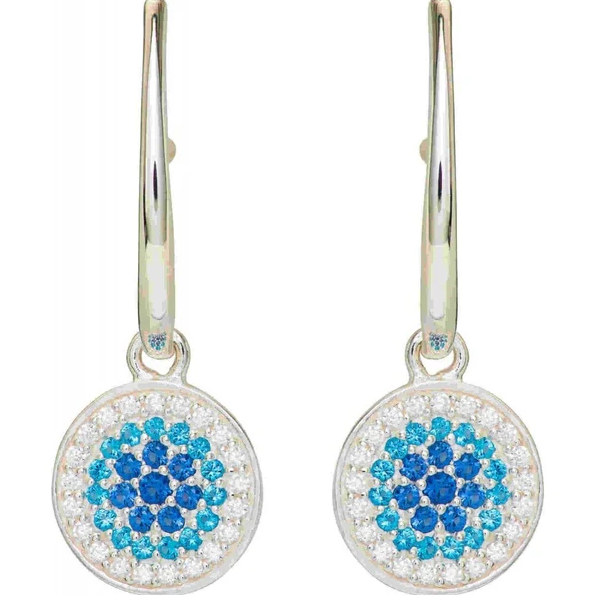 Silver Dangle Earrings with Blue and Clear CZ