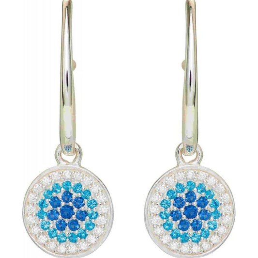 Silver Dangle Earrings with Blue and Clear CZ