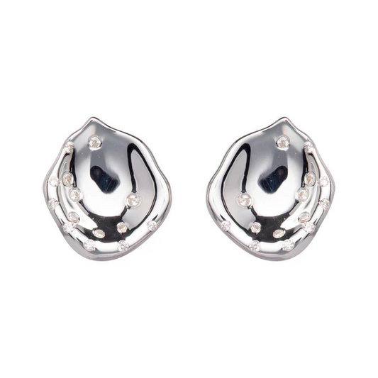 Sterling Silver Hammered Diamante Stud Earrings