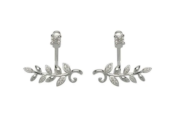 Sterling Silver Stud and Leaf Stud Drop Earrings