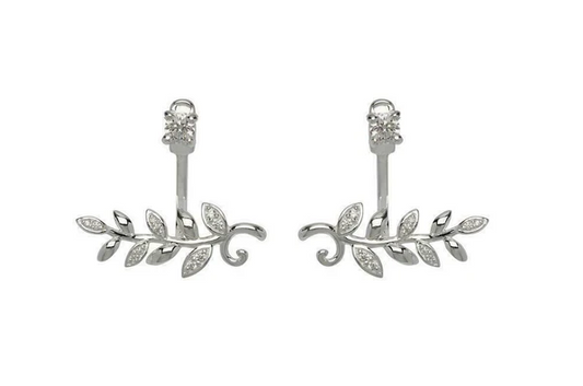Sterling Silver Stud and Leaf Stud Drop Earrings