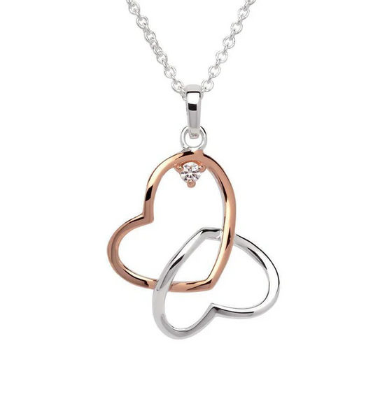 Sterling Silver Pendant Necklace Rose Gold And Silver Intertwined Heart