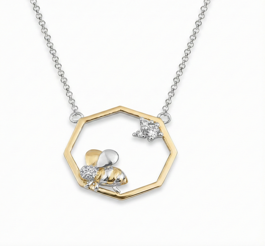 Sterling Silver Gold Plated Octagonal Bee Pendant