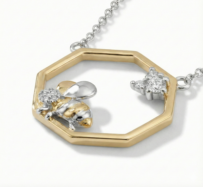 Sterling Silver Gold Plated Octagonal Bee Pendant