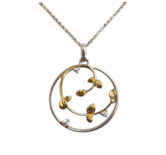 Sterling Silver & Gold Plated CZ Circular Floral Pendant