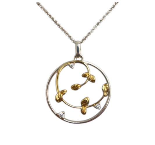 Sterling Silver & Gold Plated CZ Circular Floral Pendant