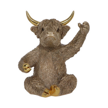 Gold Highland Cow Wine Bottle & Glass Holder