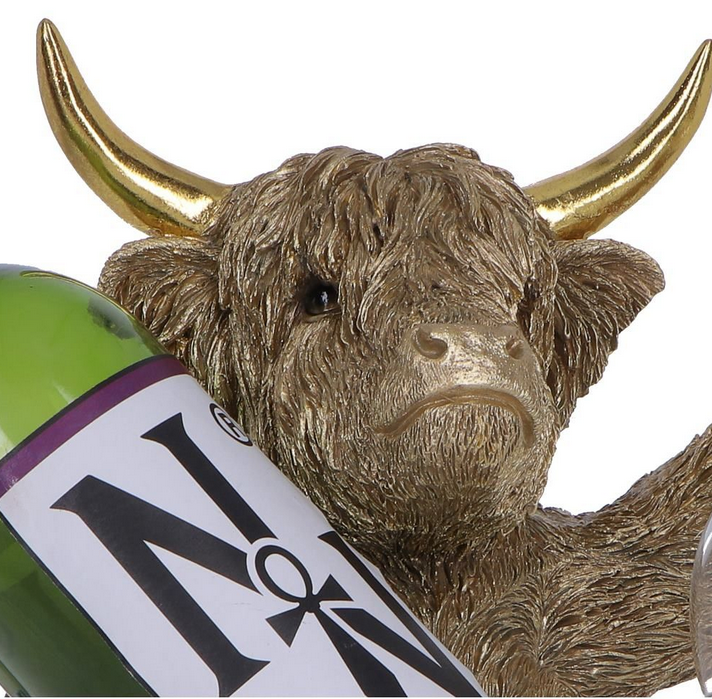 Gold Highland Cow Wine Bottle & Glass Holder